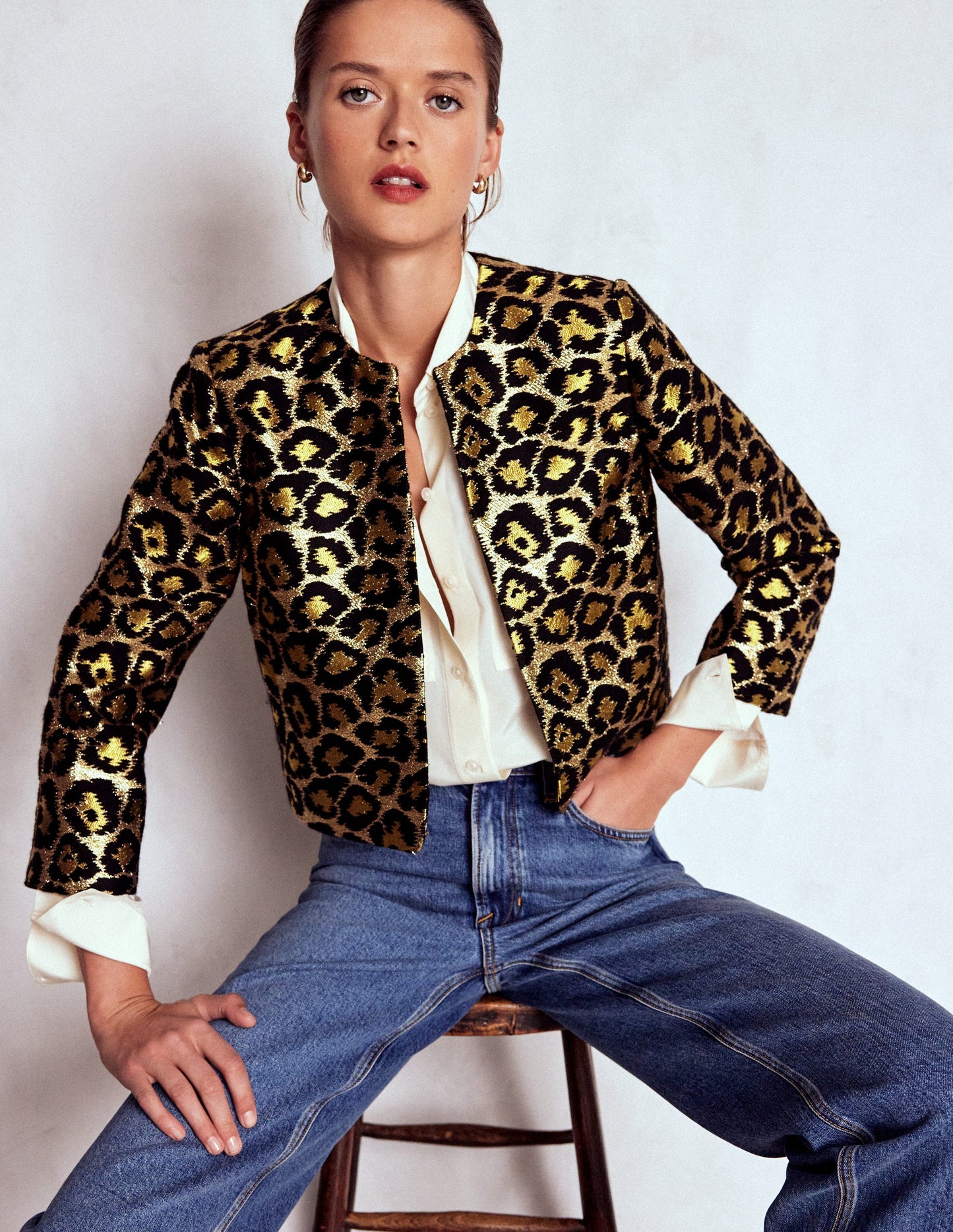 Jacquard Leopard Jacket-Leopard, Lurex Jacquard