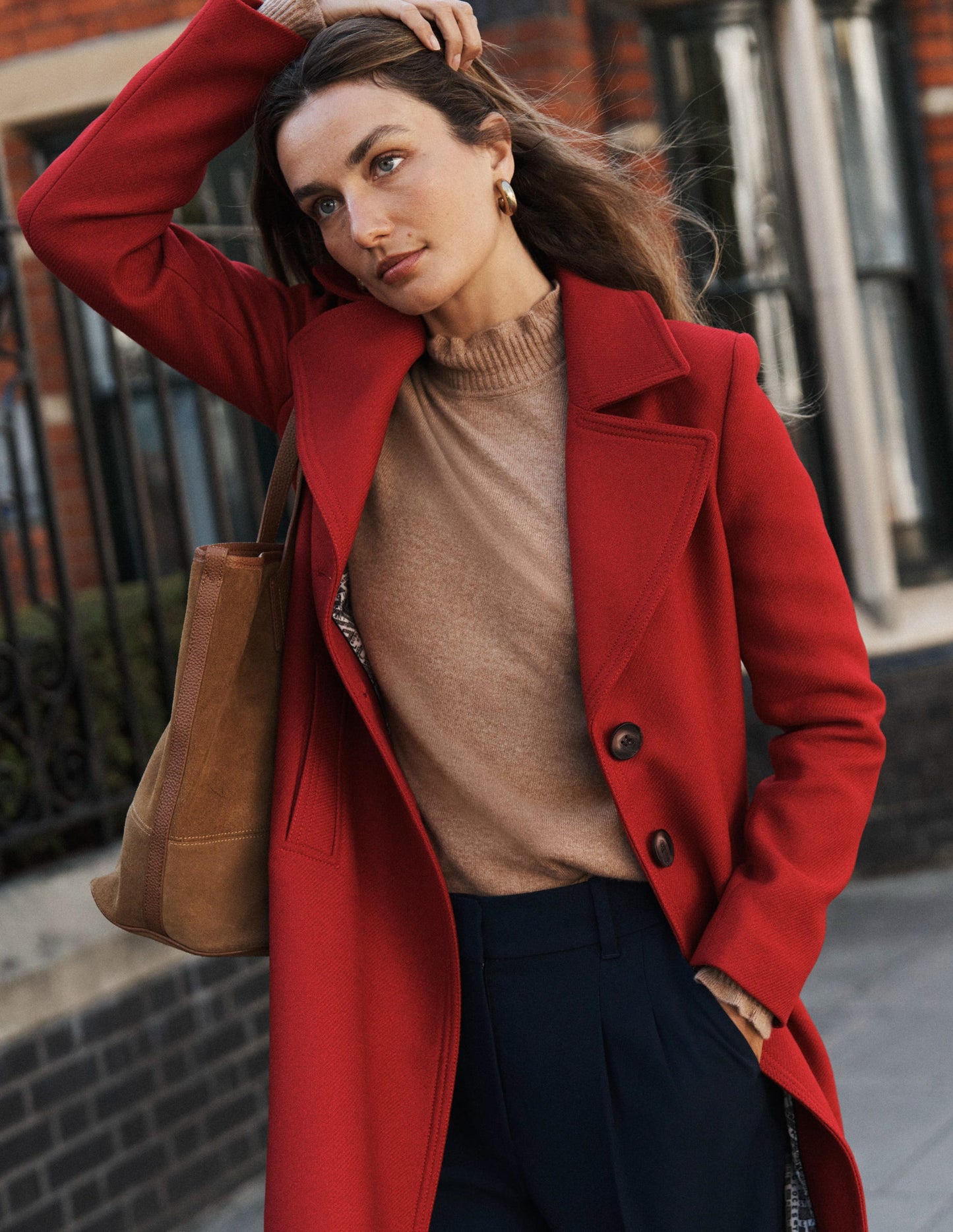 Newport Wool Coat-Cranberry Red