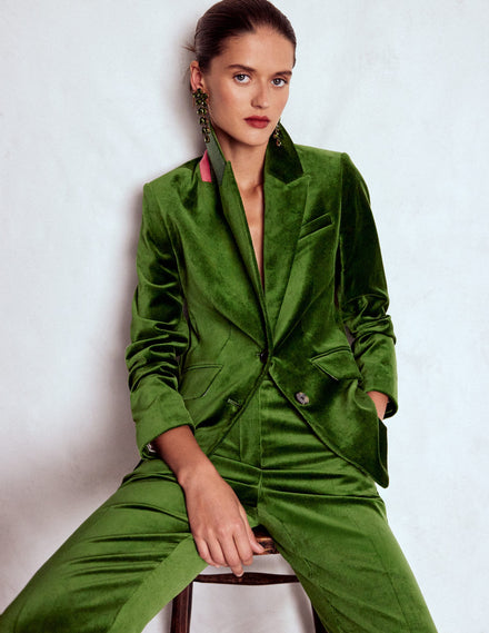 Stamford Velvet Blazer-Green Fir