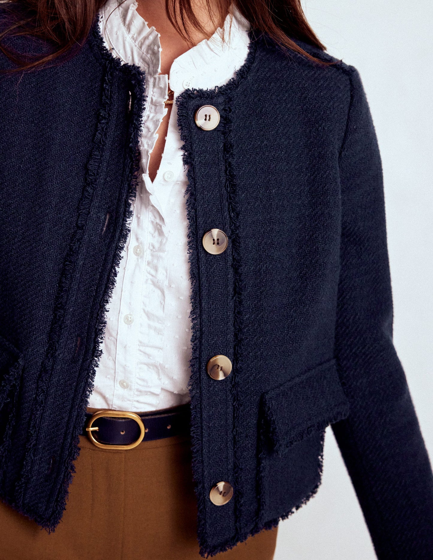 Collarless Textured Jacket-Navy