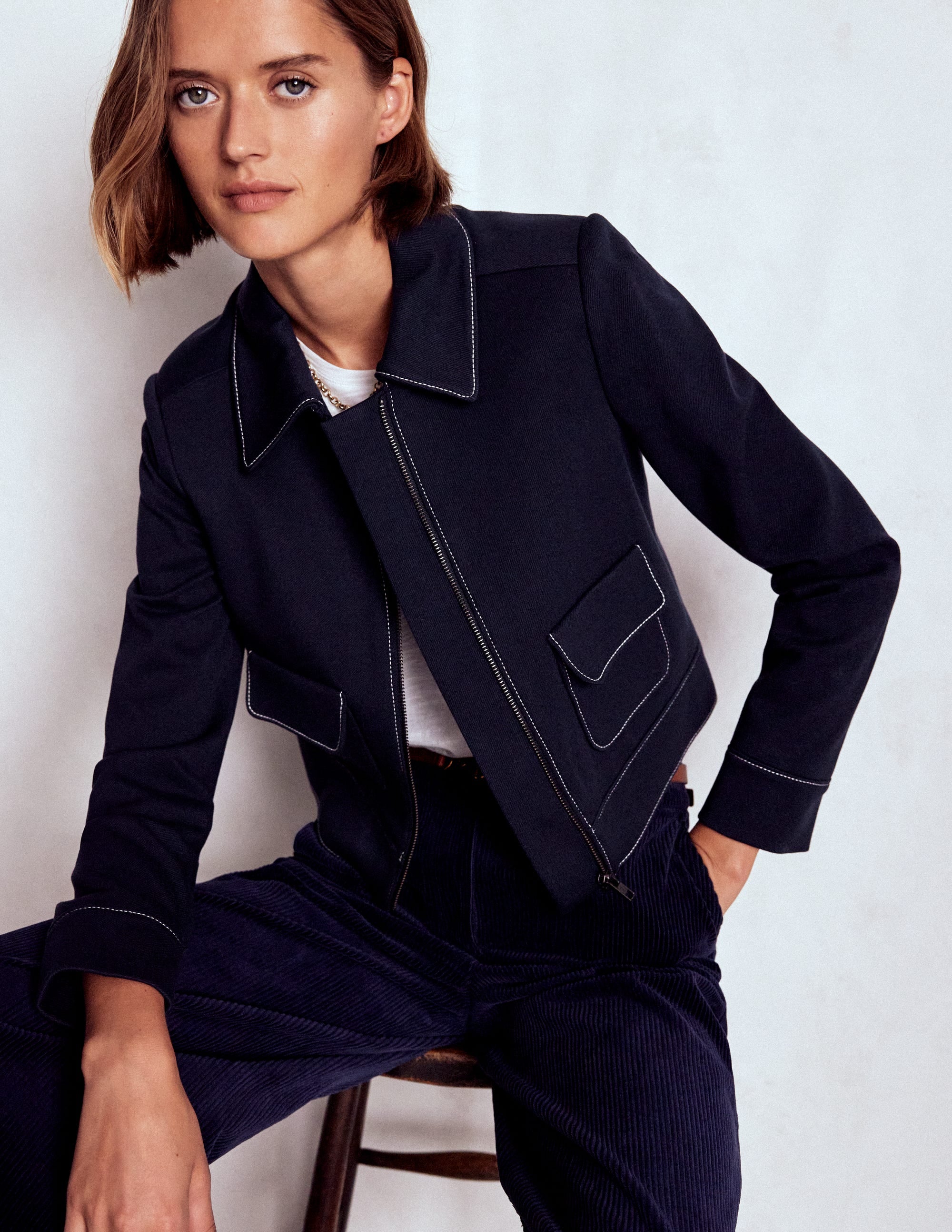 Zip Patch Pocket Jacket-NAVY - Image 1