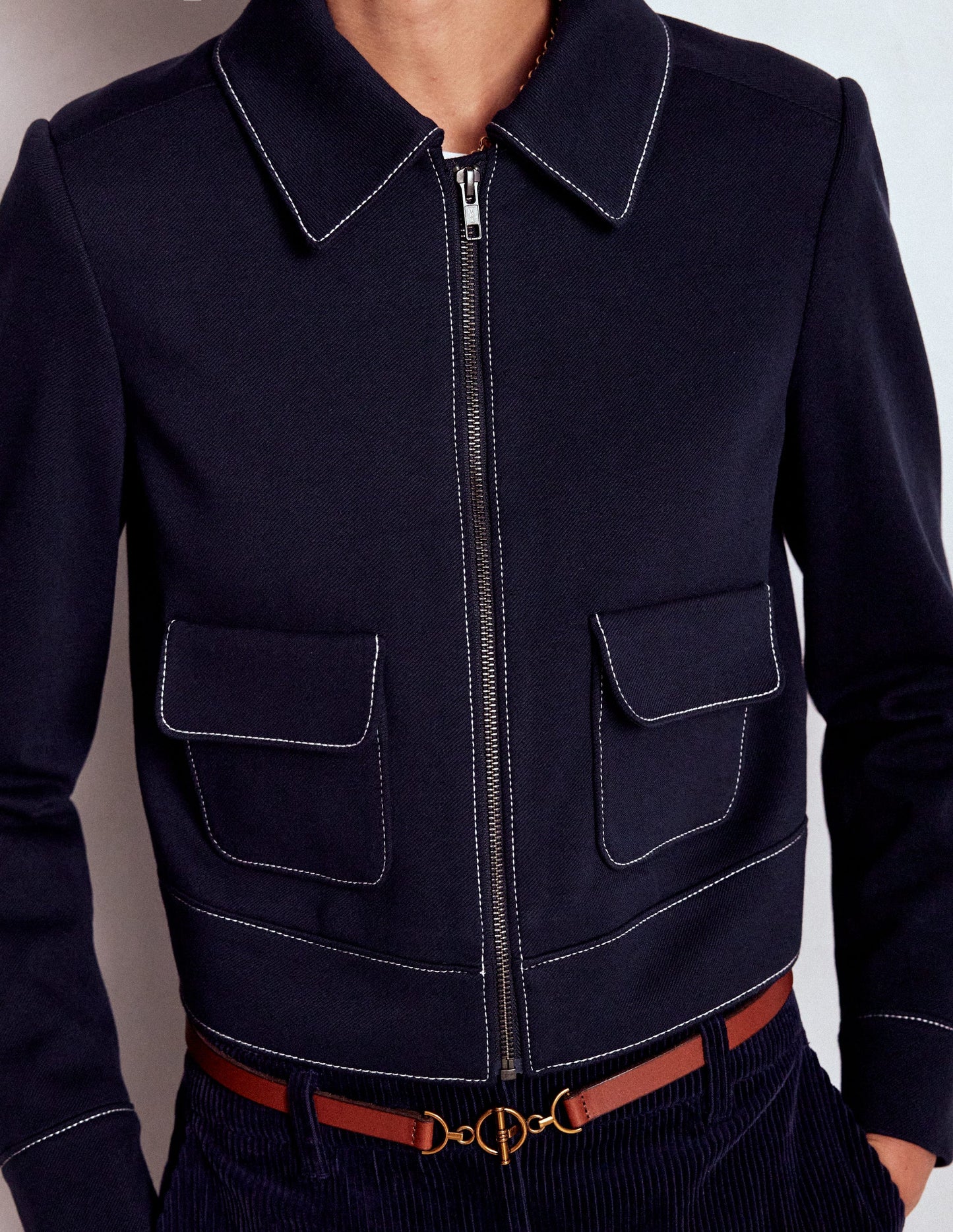 Zip Patch Pocket Jacket-NAVY