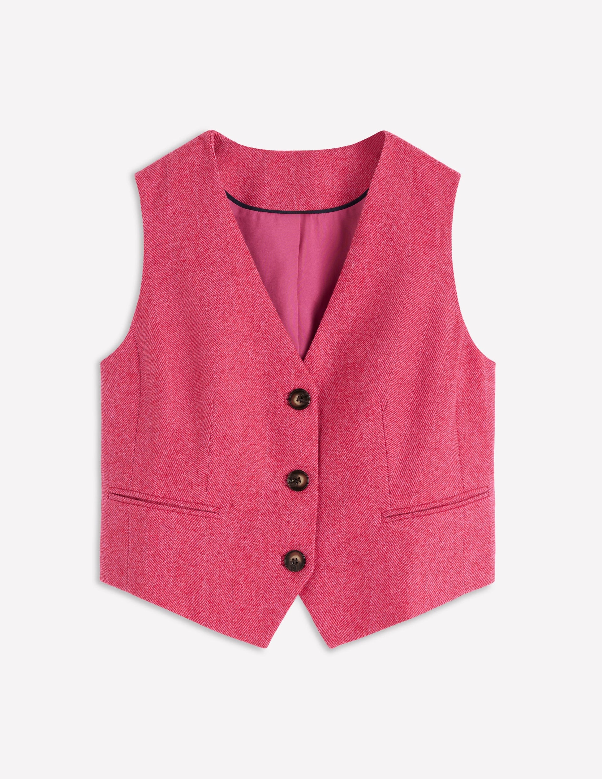 Pink Wool Waistcoat-Red and Pink Wide Herringbone-7