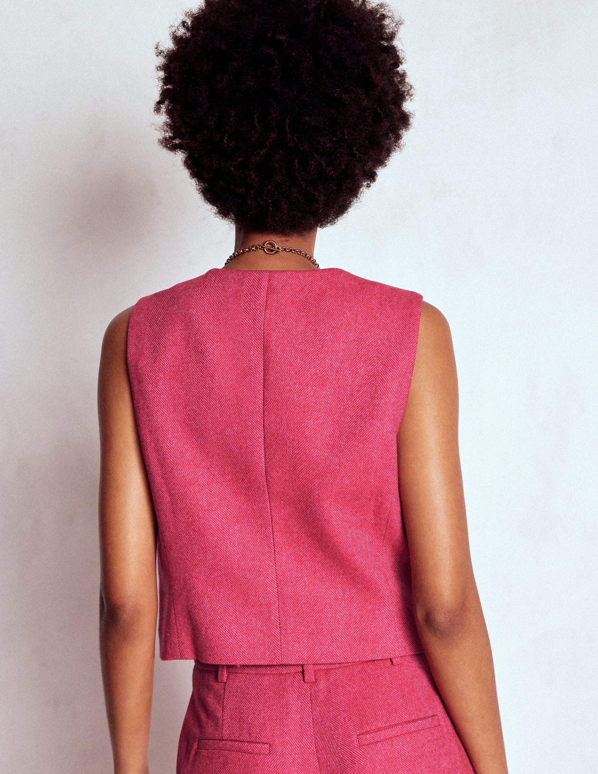 Pink Wool Waistcoat-Red and Pink Wide Herringbone-4