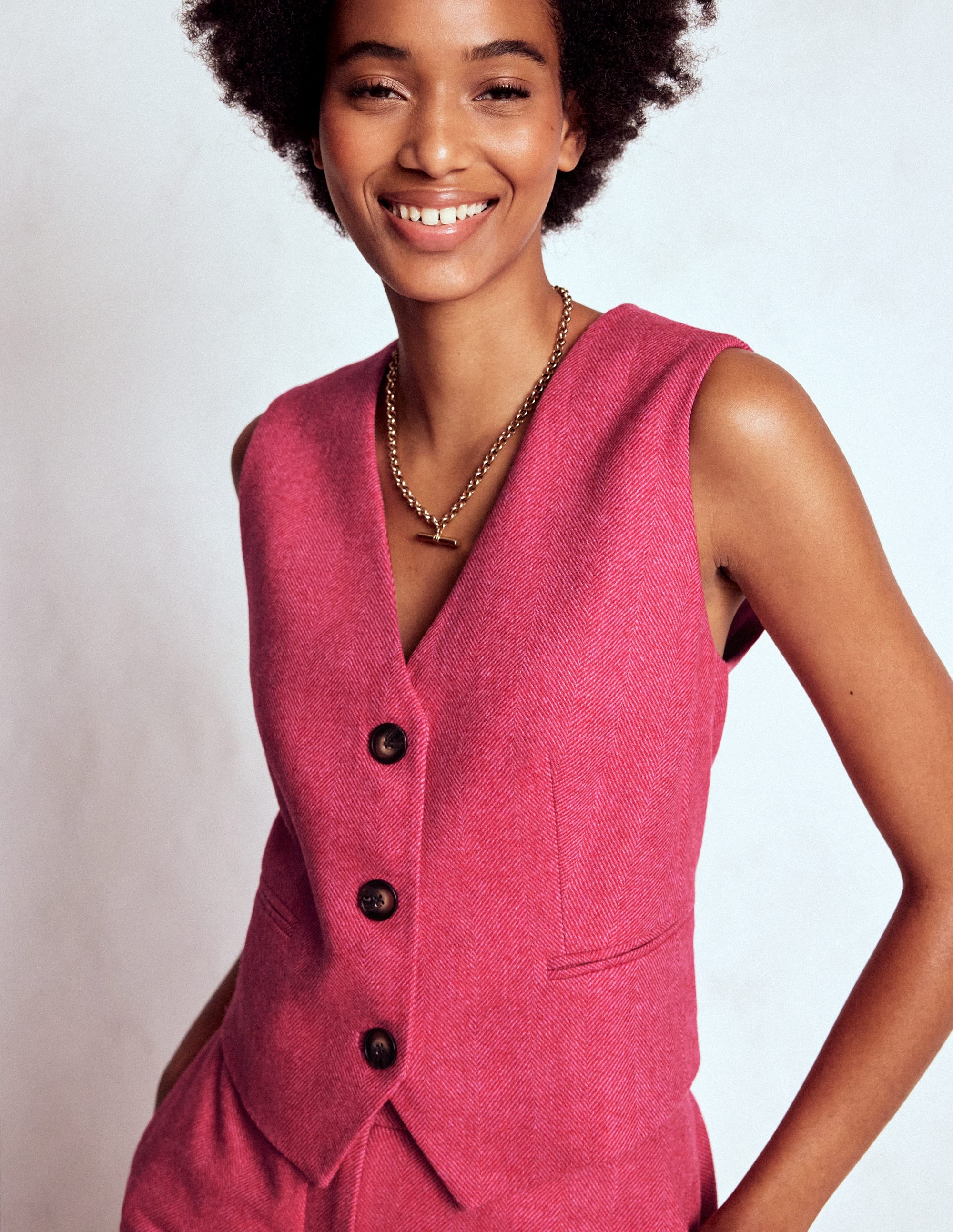Pink Wool Waistcoat-Red and Pink Wide Herringbone - Image 5