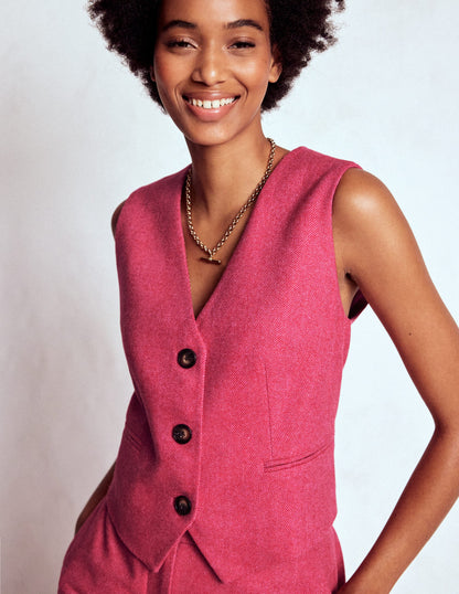 Pink Wool Waistcoat-Red and Pink Wide Herringbone-5