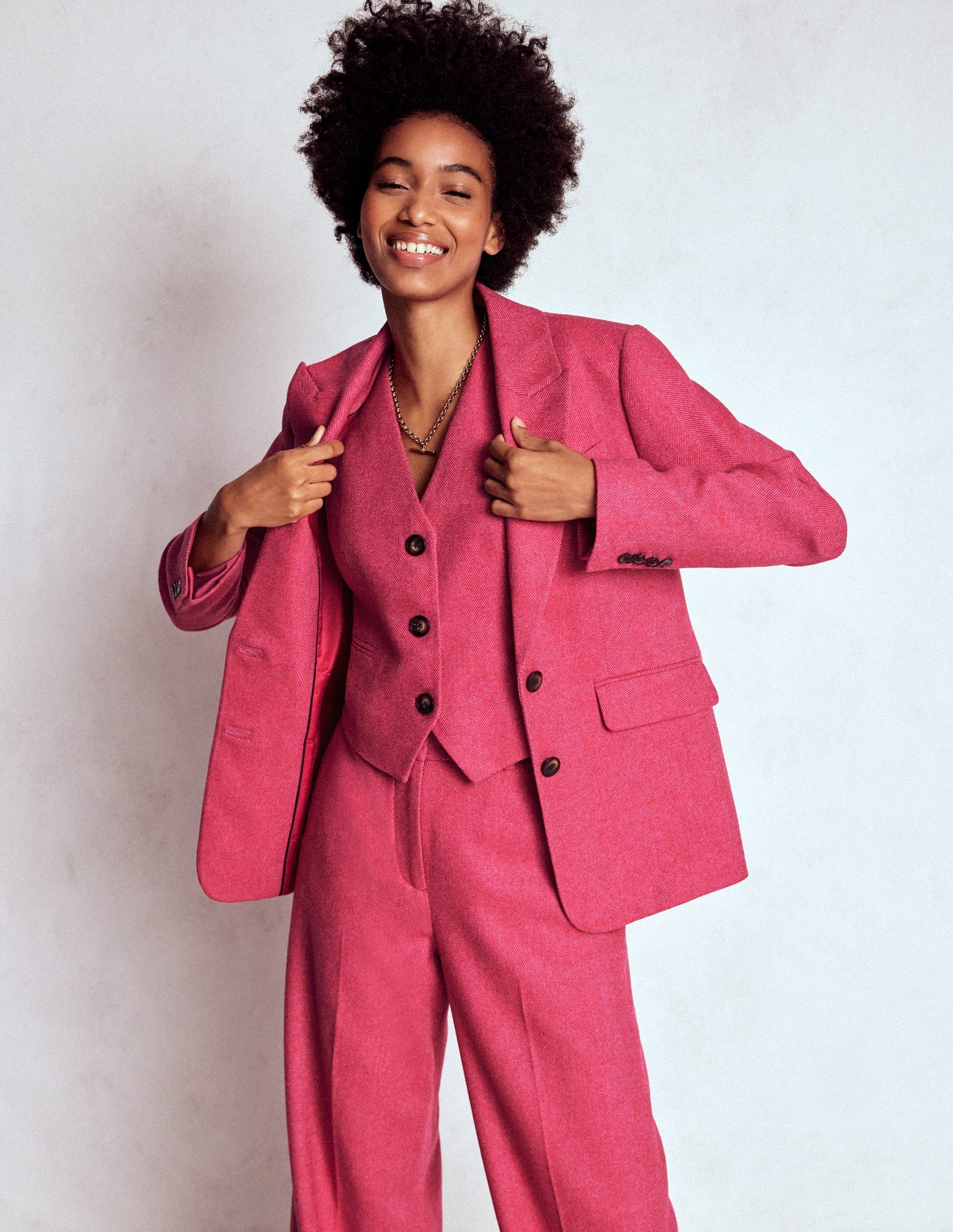 Pink Wool Waistcoat-Red and Pink Wide Herringbone
