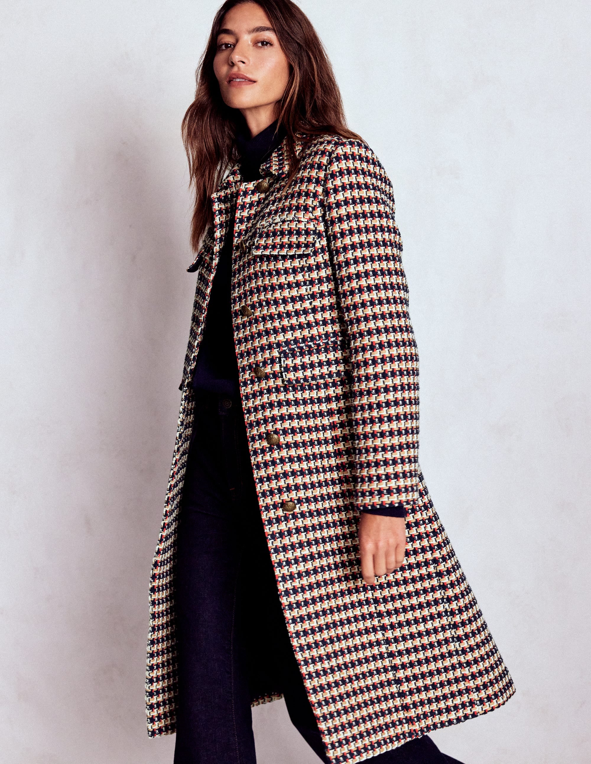 Pocket Detail Coat-Camel, Navy Red - Image 1