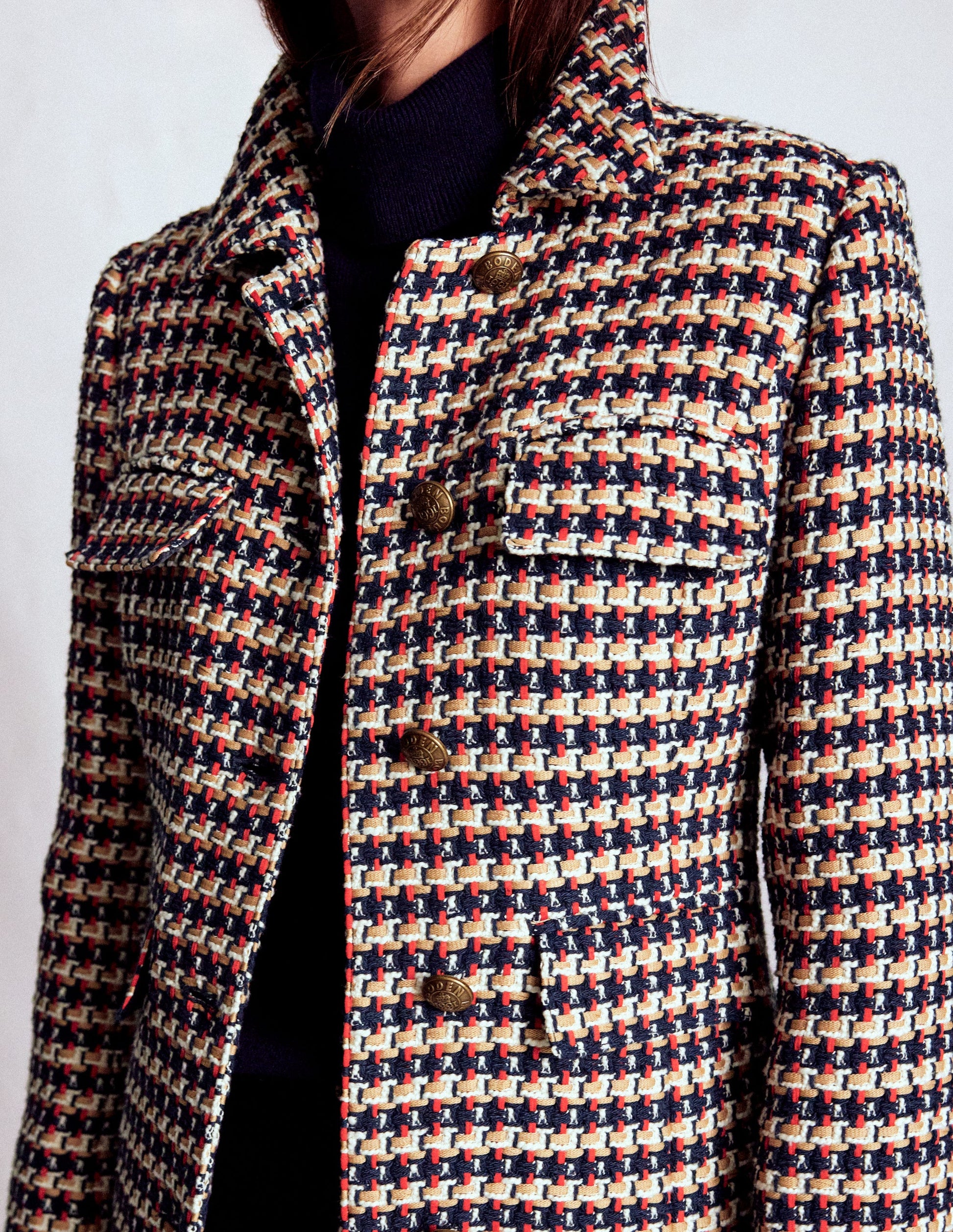 Pocket Detail Coat-Camel, Navy Red-2
