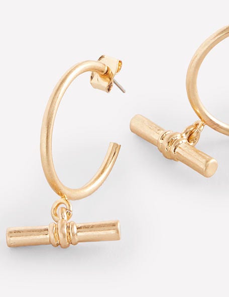 T-bar Hoop Earrings-Gold - Image 3
