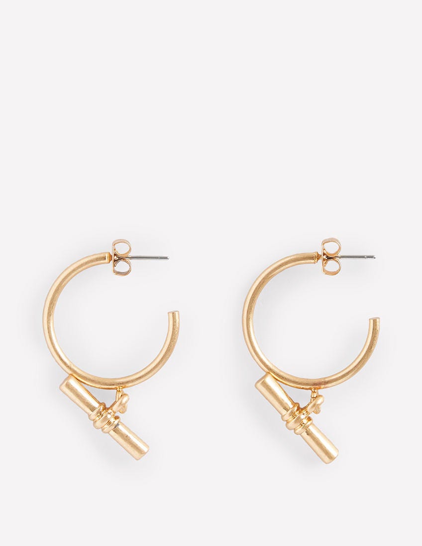T-bar Hoop Earrings-Gold - Image 2