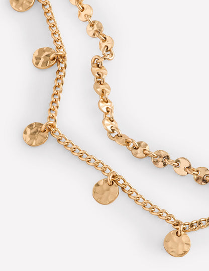 Hammered Disc Layered Necklace-Gold Colour-3