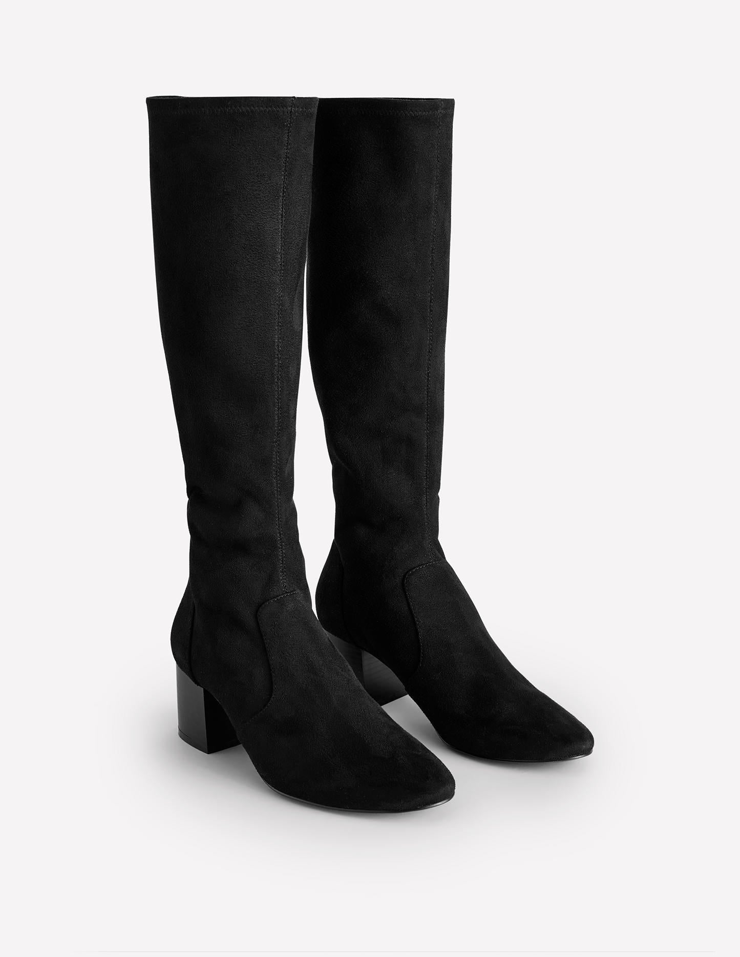 Stretch Knee Heel Boots-Black