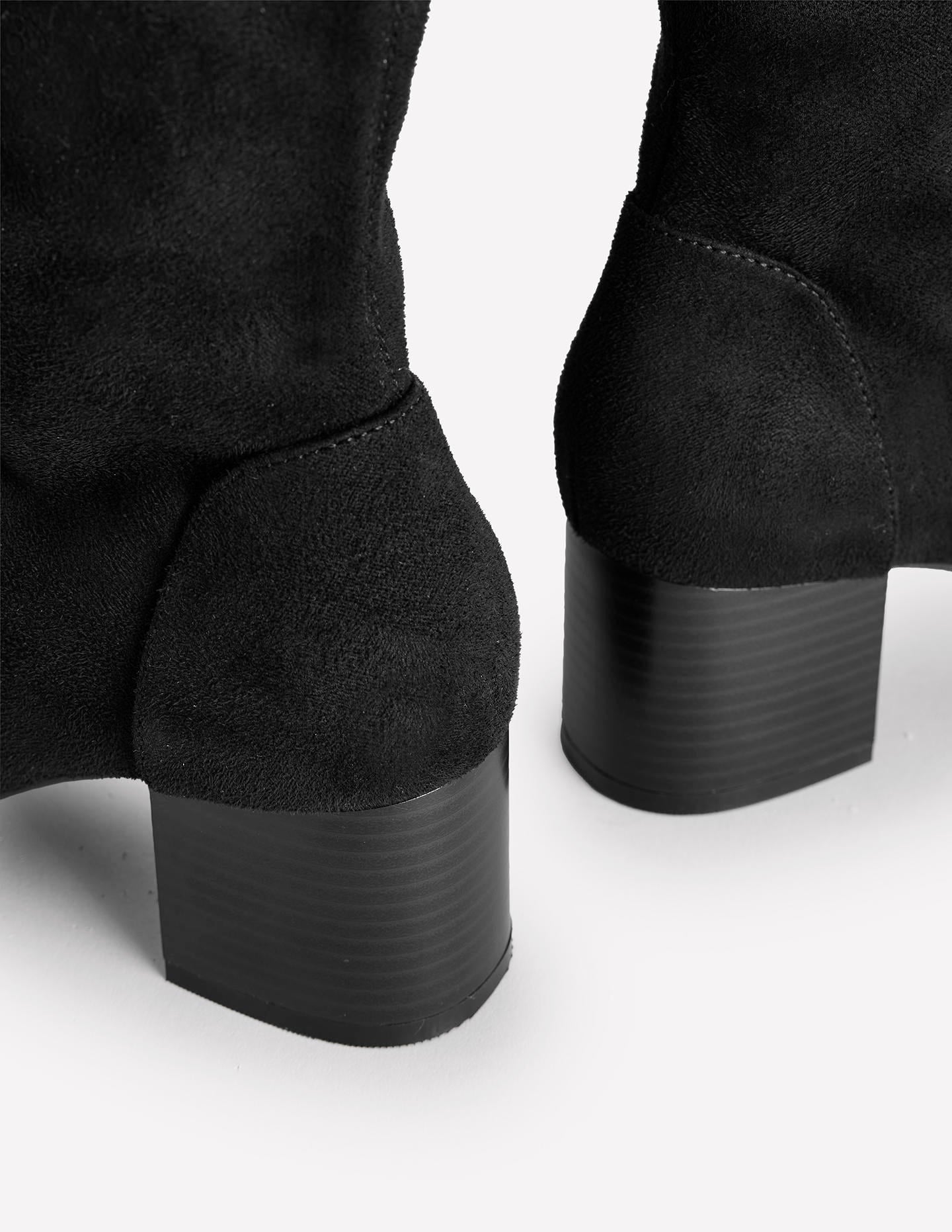 Stretch Knee Heel Boots-Black-4