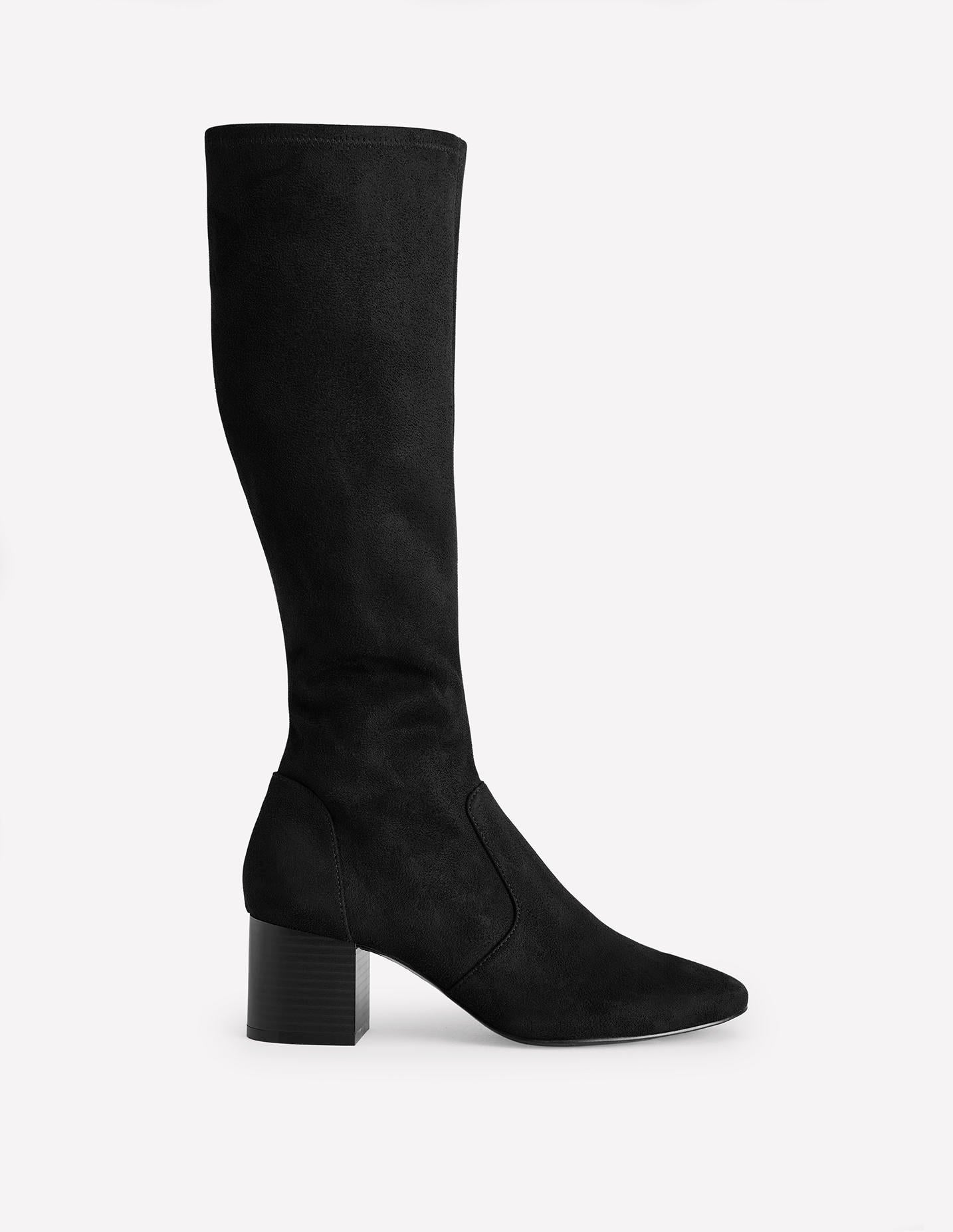 Stretch Knee Heel Boots-Black - Image 1