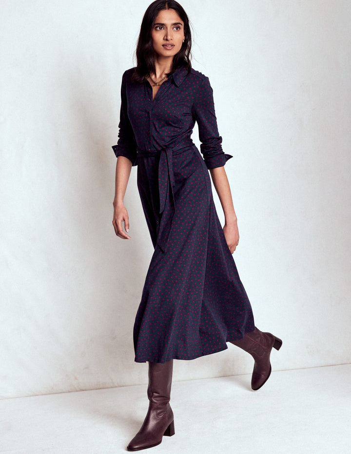 Marcia Jersey Shirt Dress-French Navy, Painted Dot