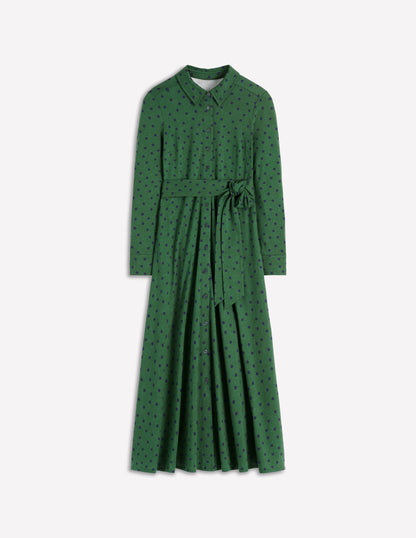 Marcia Jersey Shirt Dress-Dark Green, Painted Dot-6
