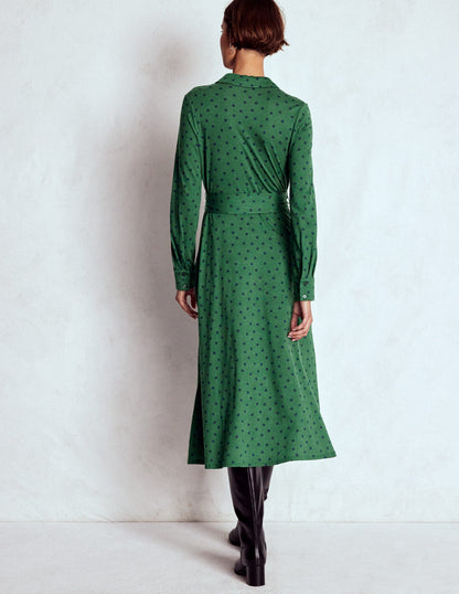 Marcia Jersey Shirt Dress-Dark Green, Painted Dot-3