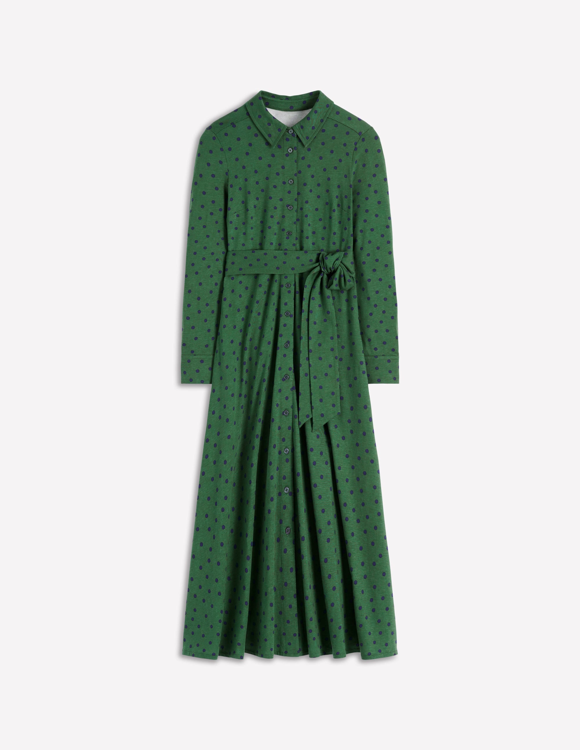 Marcia Jersey Shirt Dress-Hunter Green, Painted Dot - Image 6