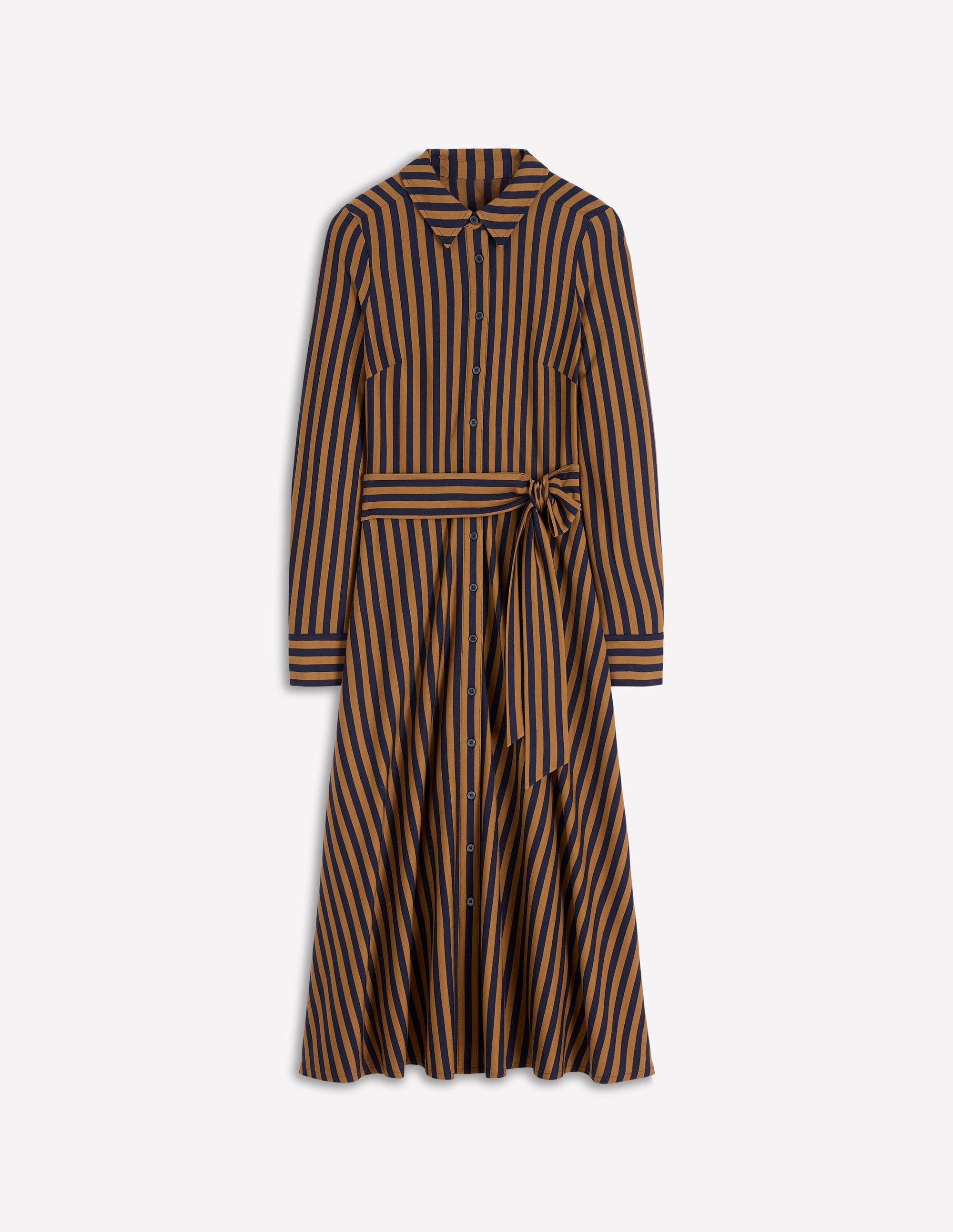 Marcia Jersey Shirt Dress-Gingerbread and Navy Stripe - Image 5