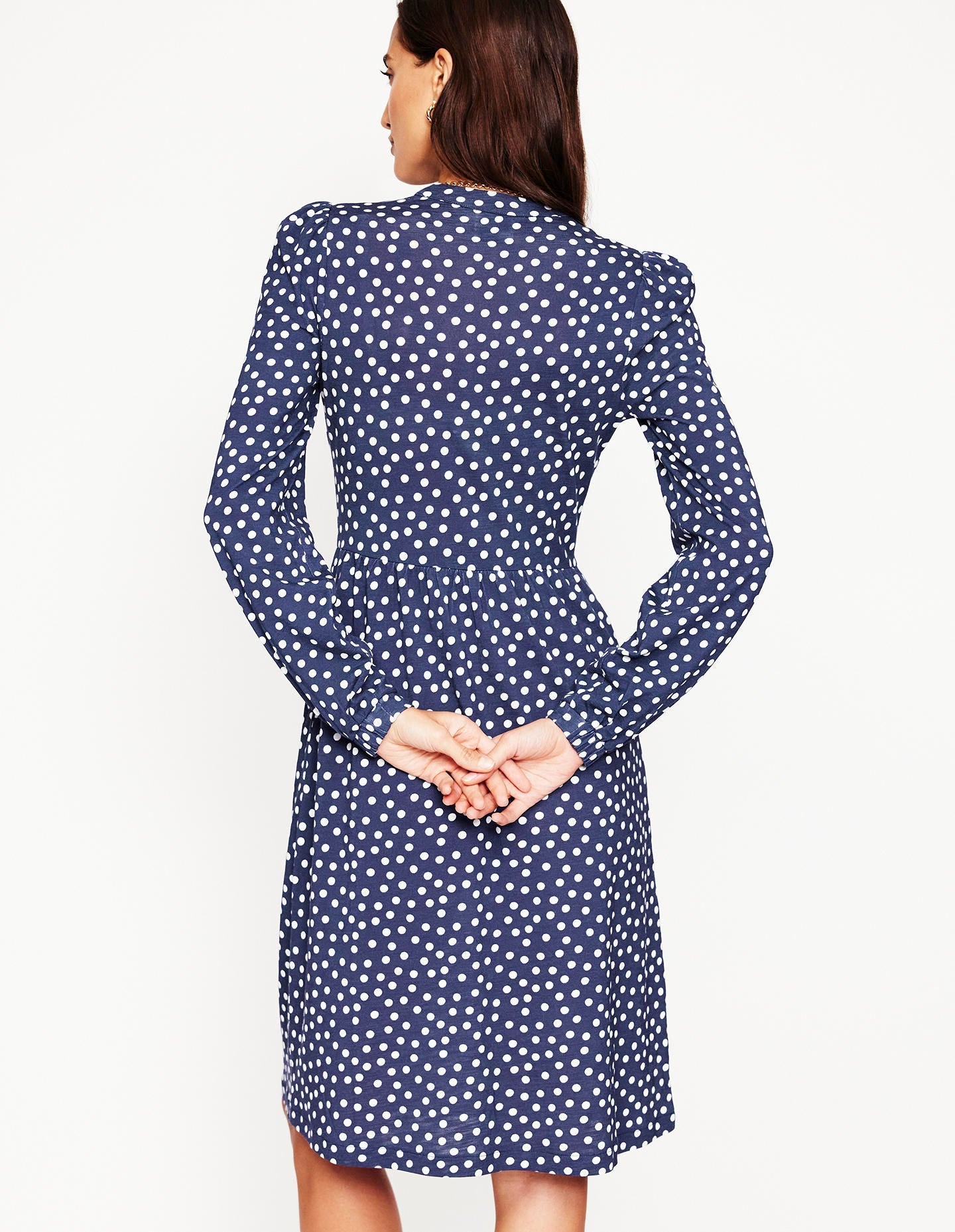 Naomi Relaxed Jersey Dress-French Navy, Abstract Dot - Image 3