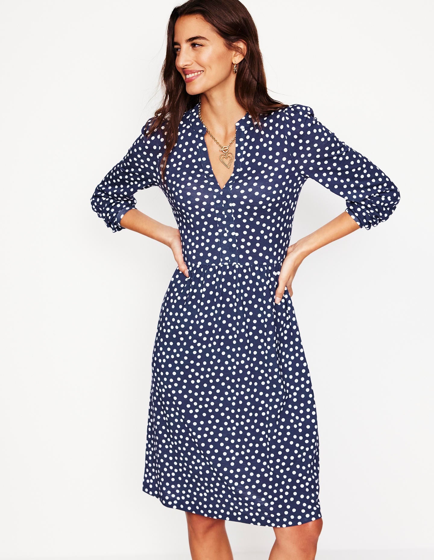 Naomi Relaxed Jersey Dress-French Navy, Abstract Dot - Image 4