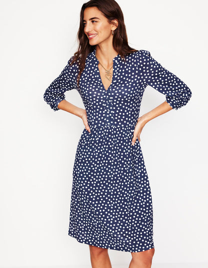 Naomi Relaxed Jersey Dress-French Navy, Abstract Dot-4