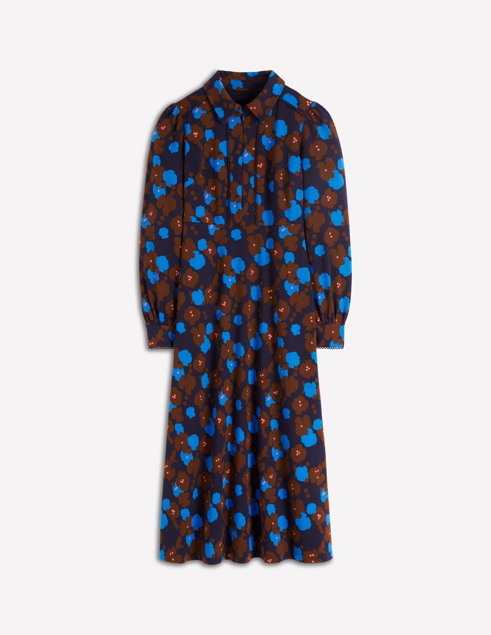 Pip Zip-Up Ponte Midi Dress-French Navy, Garden Blossom - Image 8