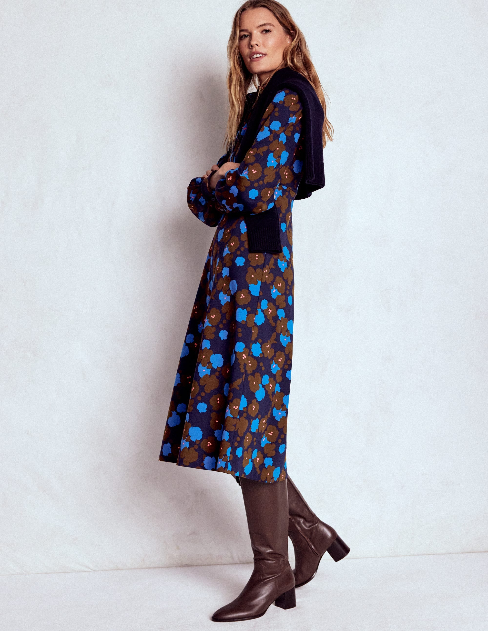 Pip Zip-Up Ponte Midi Dress-French Navy, Garden Blossom - Image 6