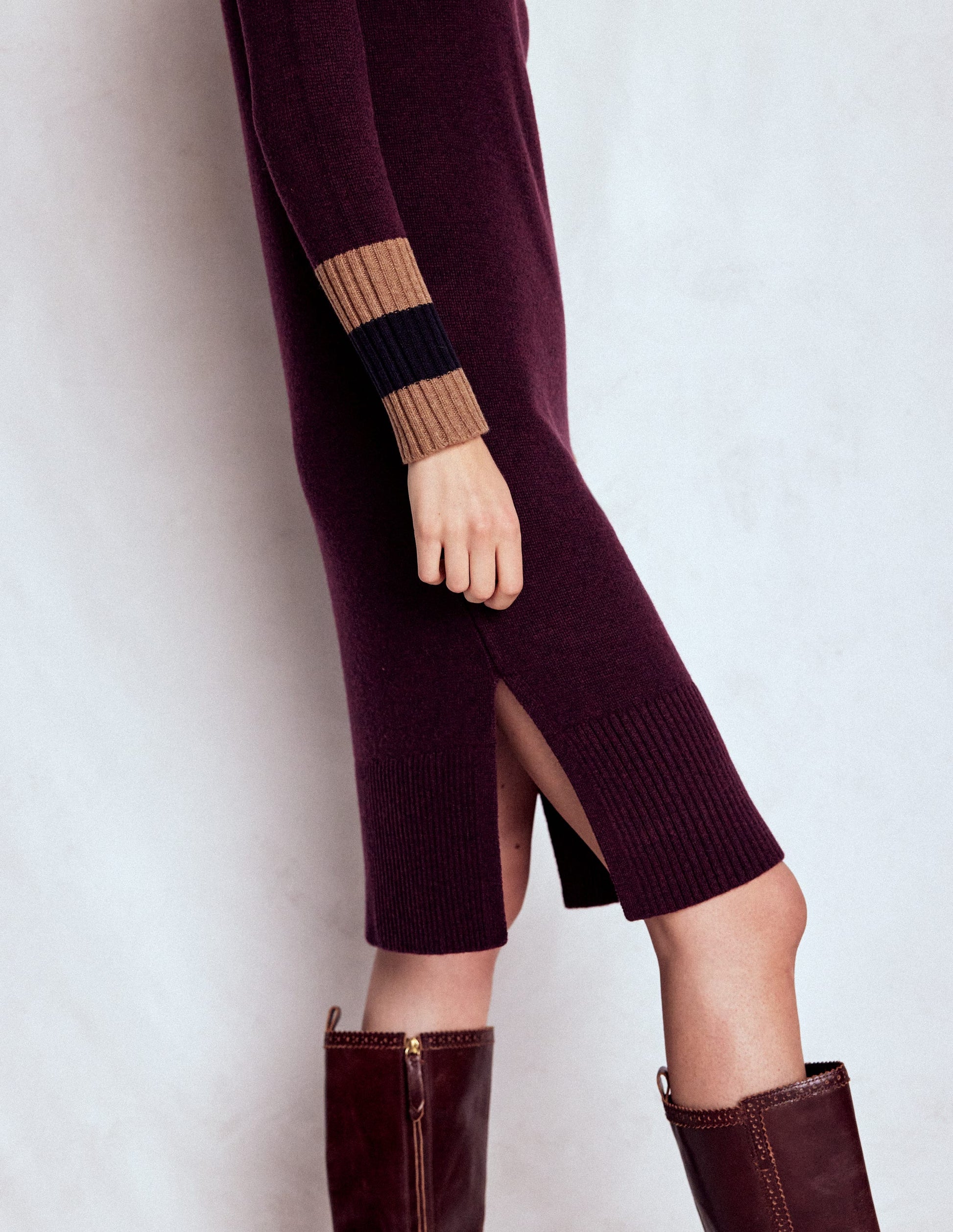 Merino Knitted Dress-Dark Cherry, Brown Stripe-6