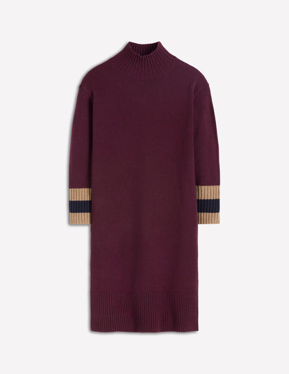 Merino Knitted Dress-Dark Cherry, Brown Stripe-8