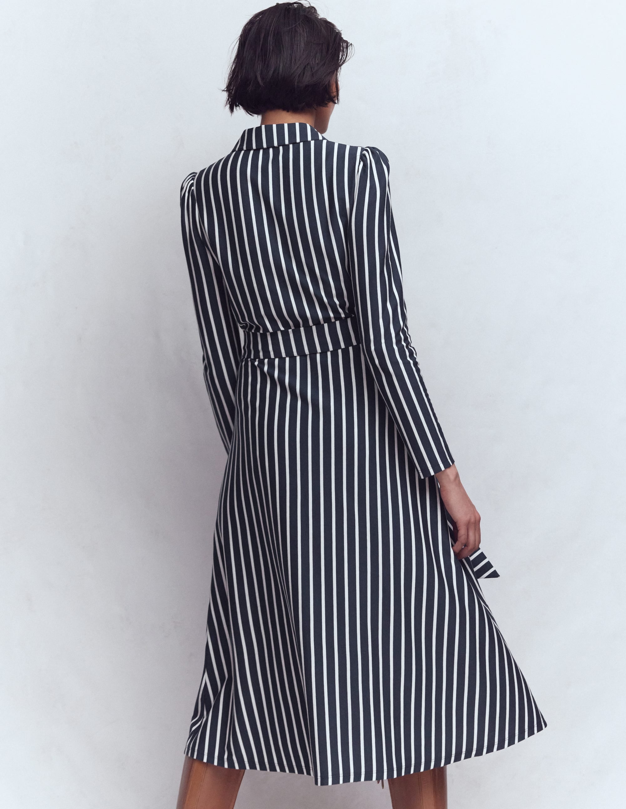 Imogen Collared Jersey Dress-French Navy and Ivory Stripe - Image 3
