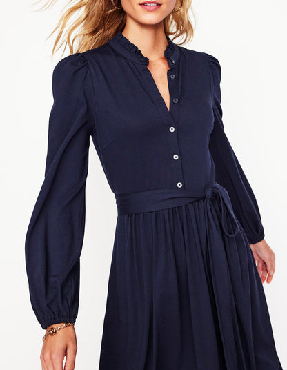 Willow Frill Short Shirt Dress-Navy-2