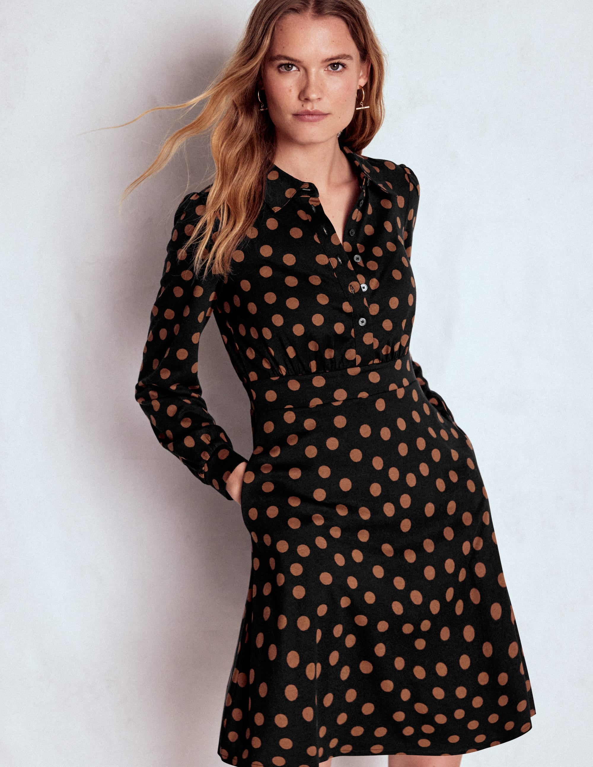 Orla Short Jersey Shirt Dress-Russet, Painted Dot - Image 1