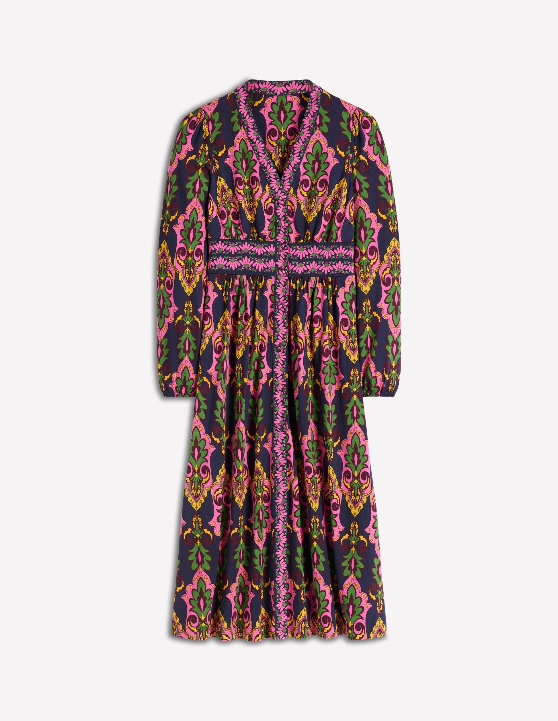 Natalia Long Sleeve Tea Dress-French Navy, Ornate Charm-6