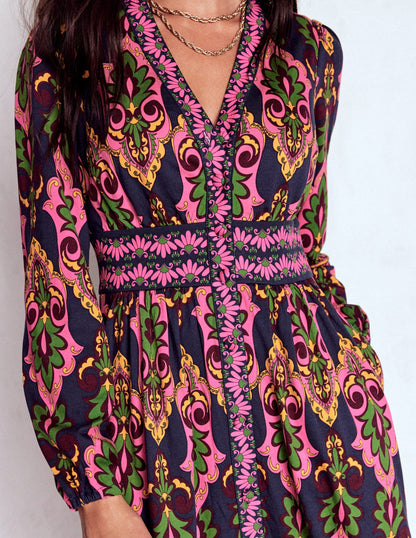 Natalia Long Sleeve Tea Dress-French Navy, Ornate Charm-2