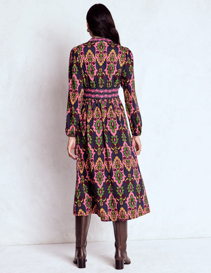 Natalia Long Sleeve Tea Dress-French Navy, Ornate Charm-3