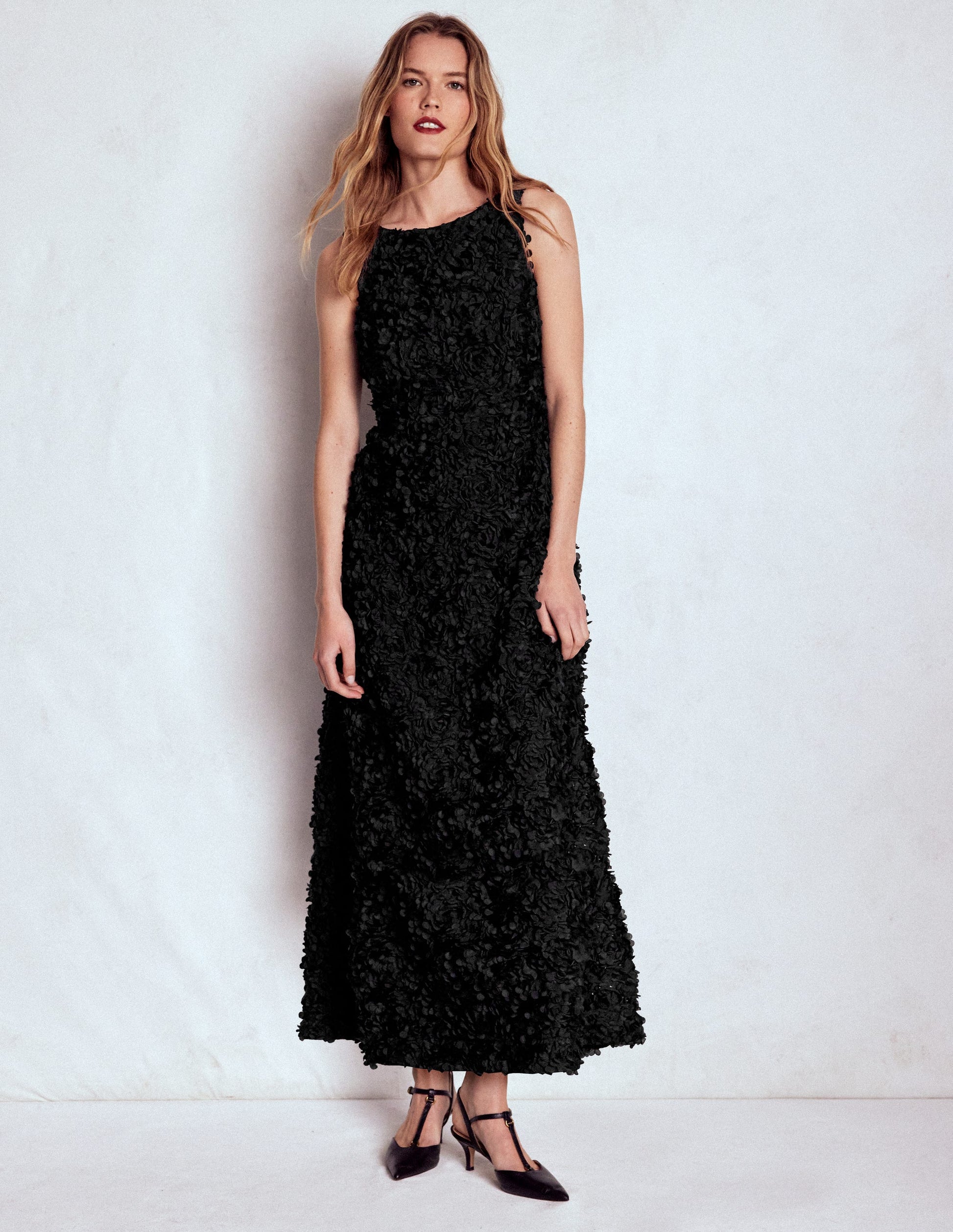 Scoop Back Fit and Flare Dress-Black-1