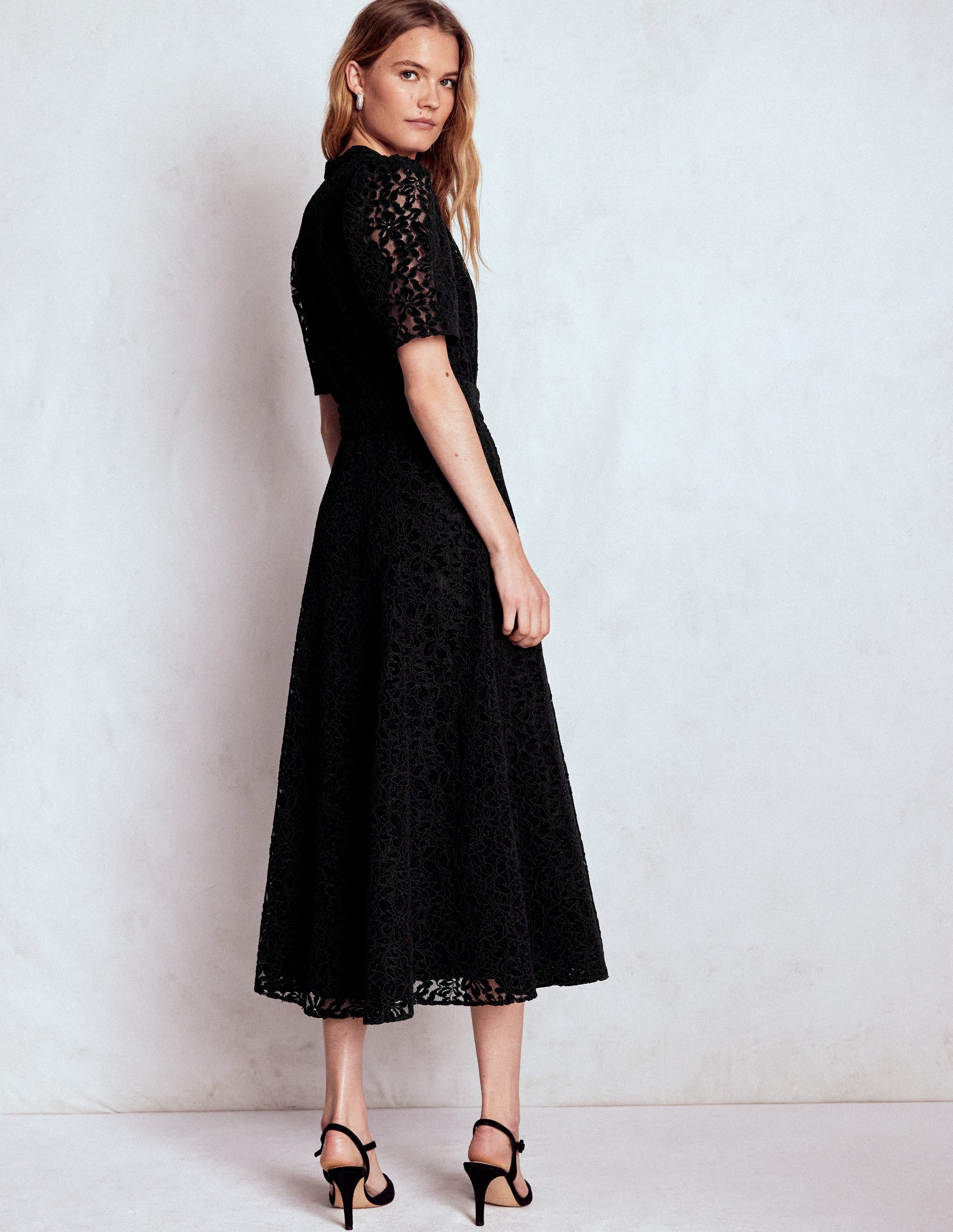 Kate Puff Sleeve Lace Dress-Black - Image 3