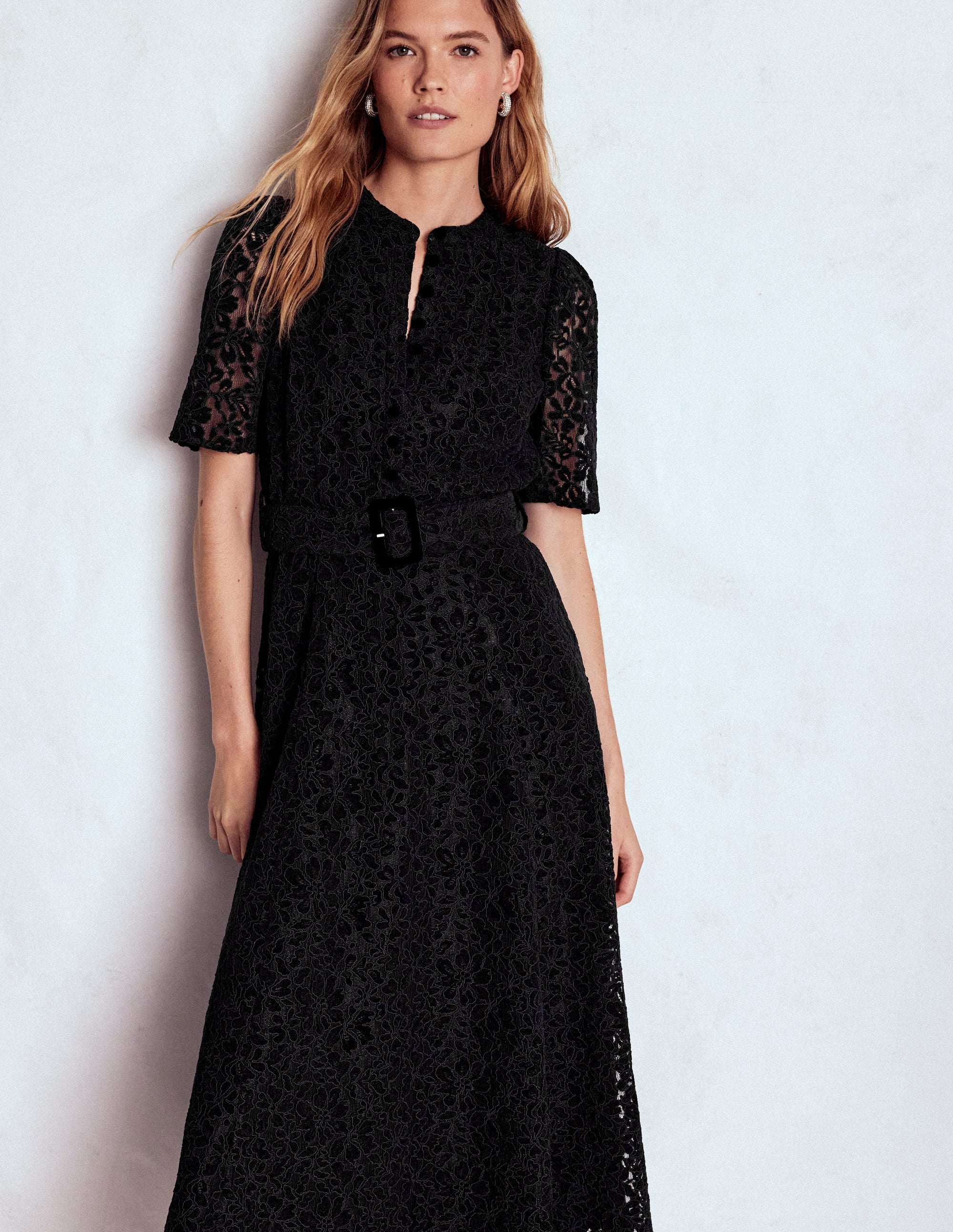 Kate Puff Sleeve Lace Dress-Black - Image 4