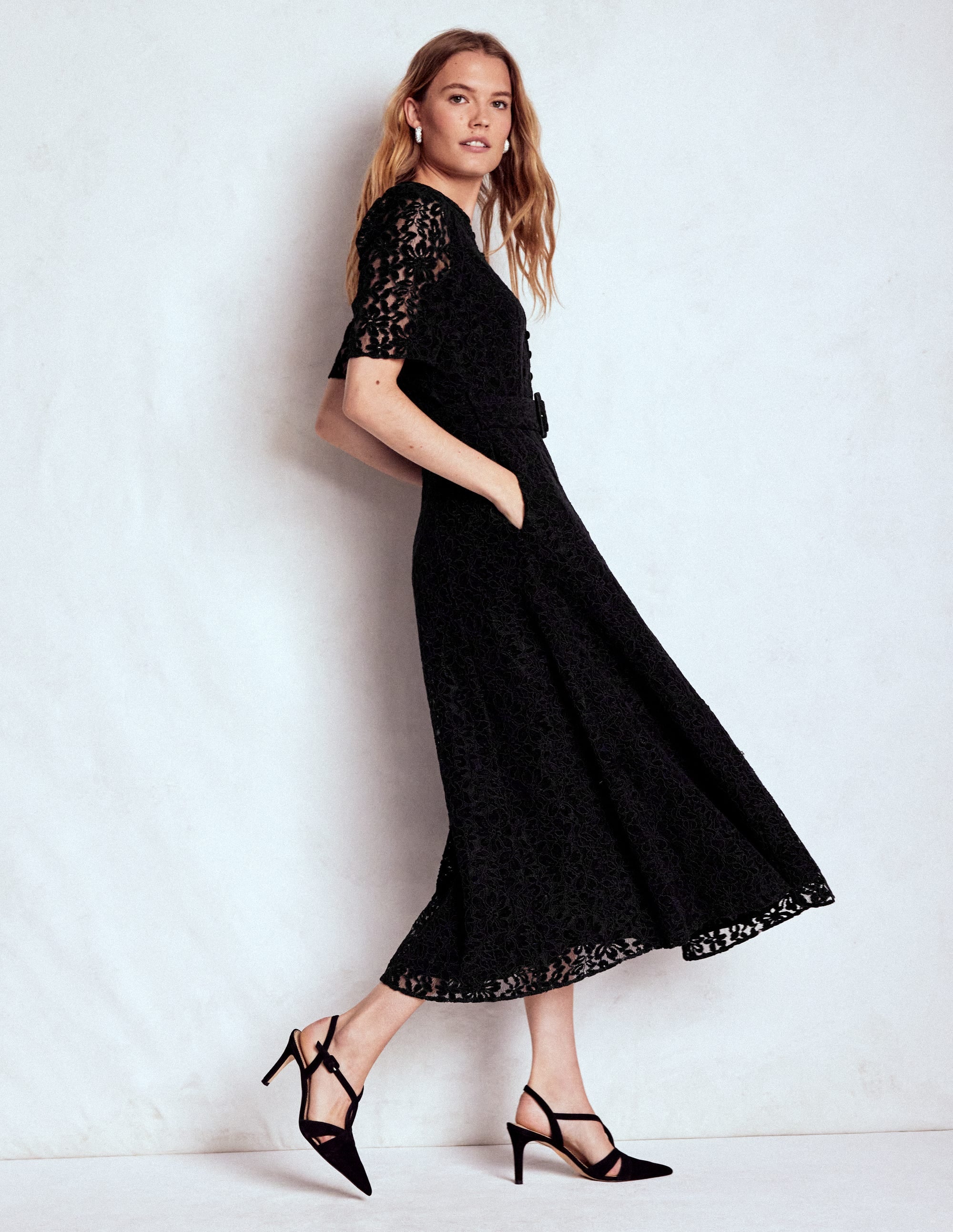 Kate Puff Sleeve Lace Dress-Black - Image 6