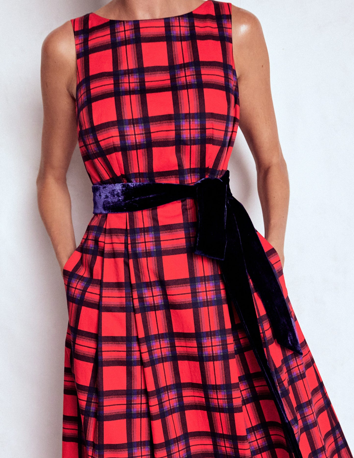 Scoop Back Check Dress-Red, Navy and Purple Check