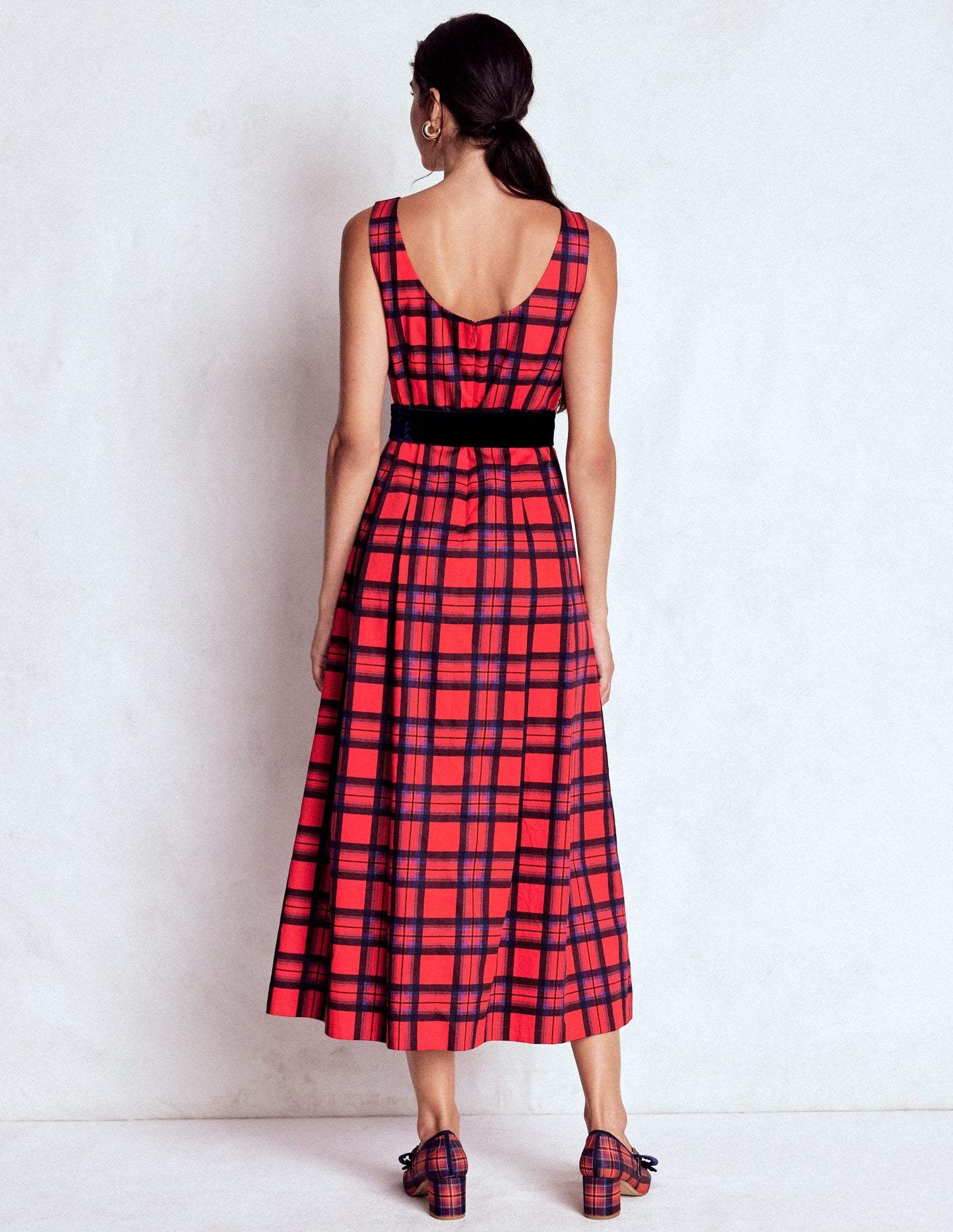 Scoop Back Check Dress-Red, Navy and Purple Check