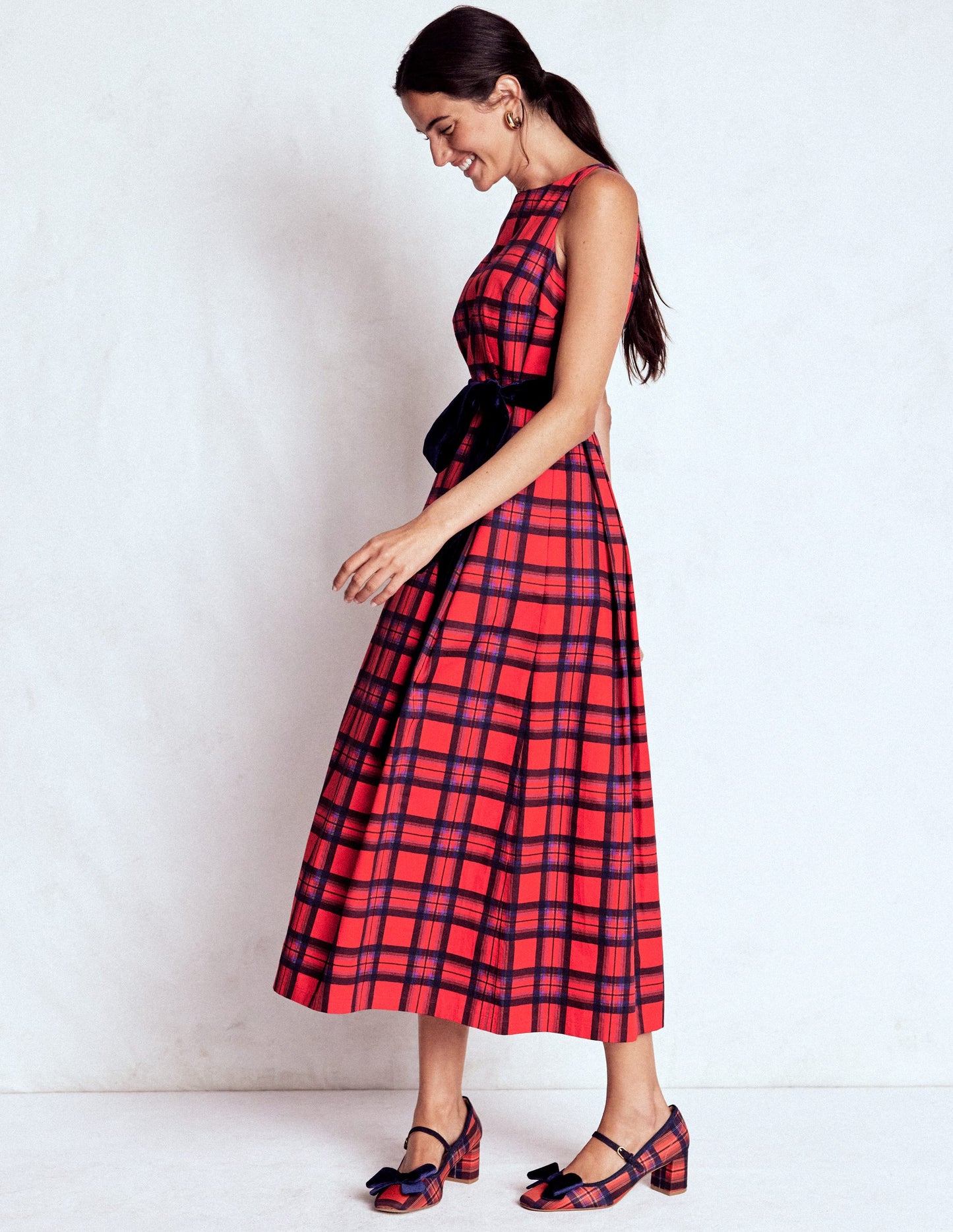 Scoop Back Check Dress-Red, Navy and Purple Check