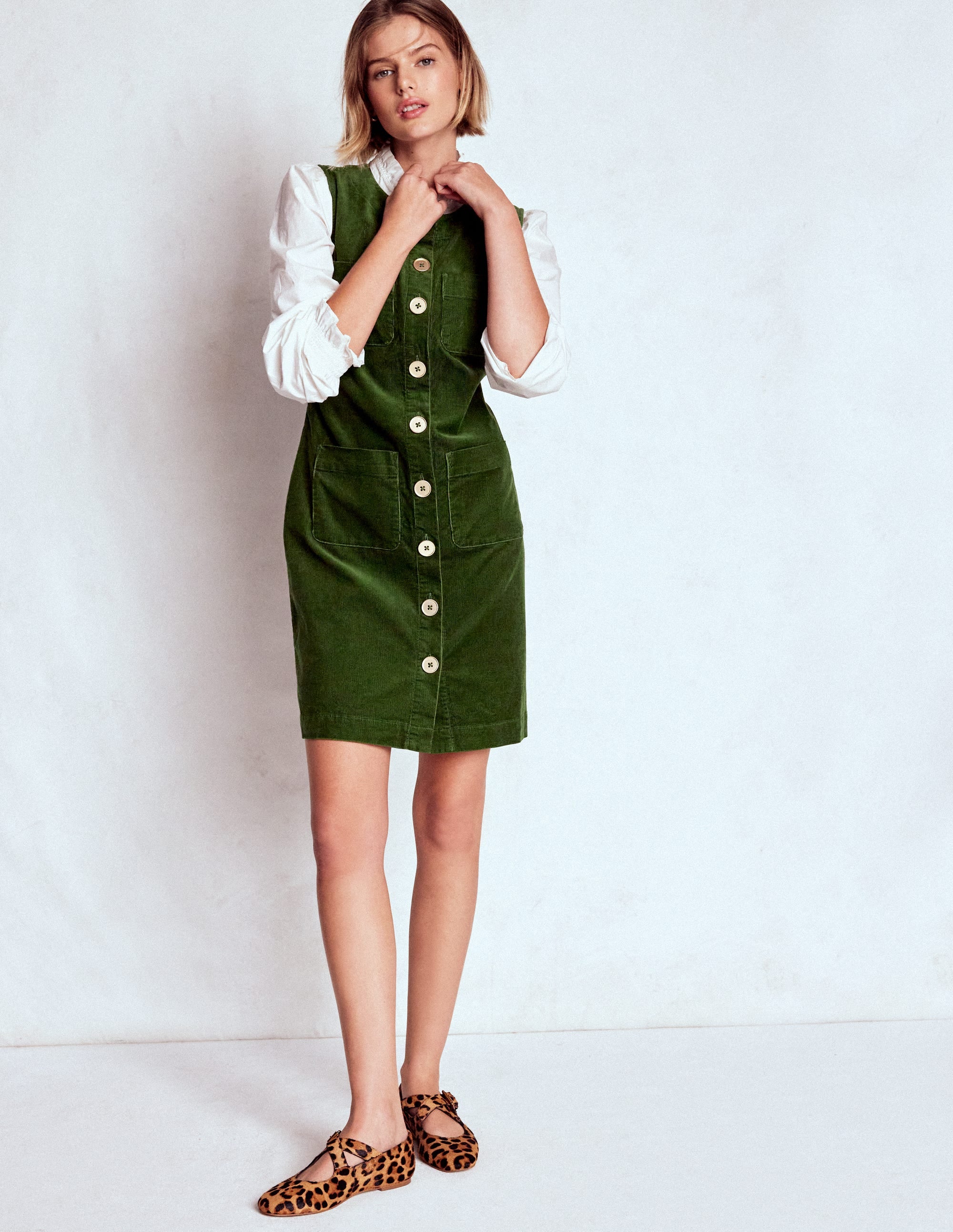 Evelyn Cord Shift Dress-Green Fir - Image 1