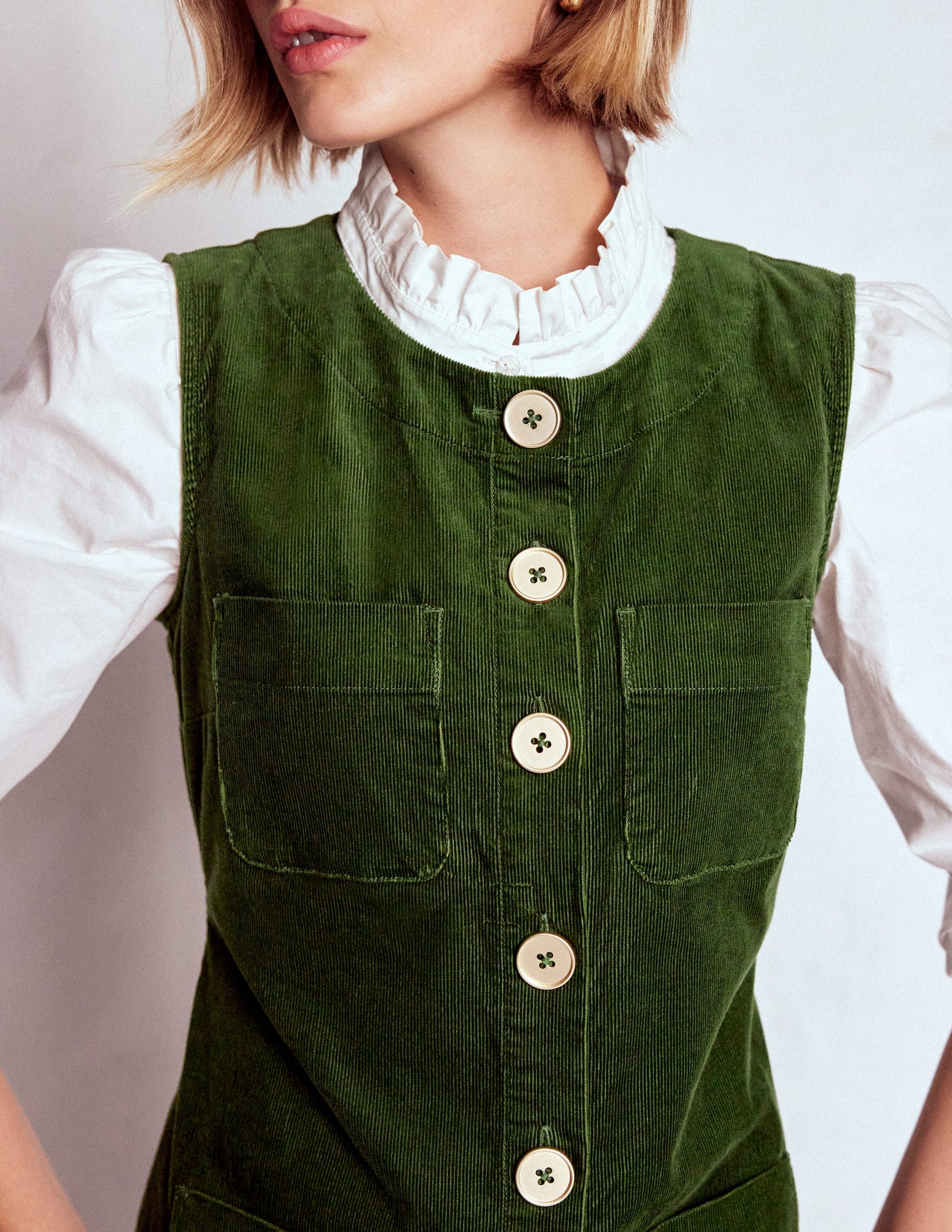 Evelyn Cord Shift Dress-Green Fir-2