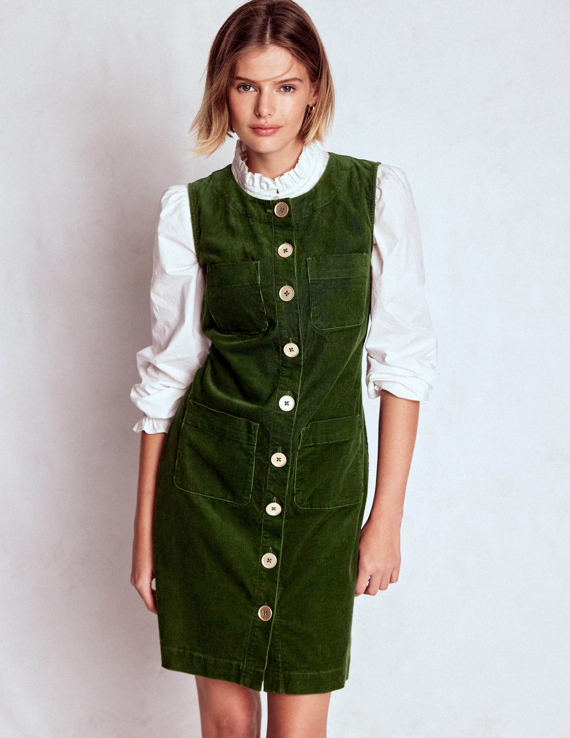 Evelyn Cord Shift Dress-Green Fir - Image 4