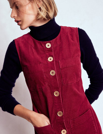 Evelyn Cord Shift Dress-Burgundy Red-1