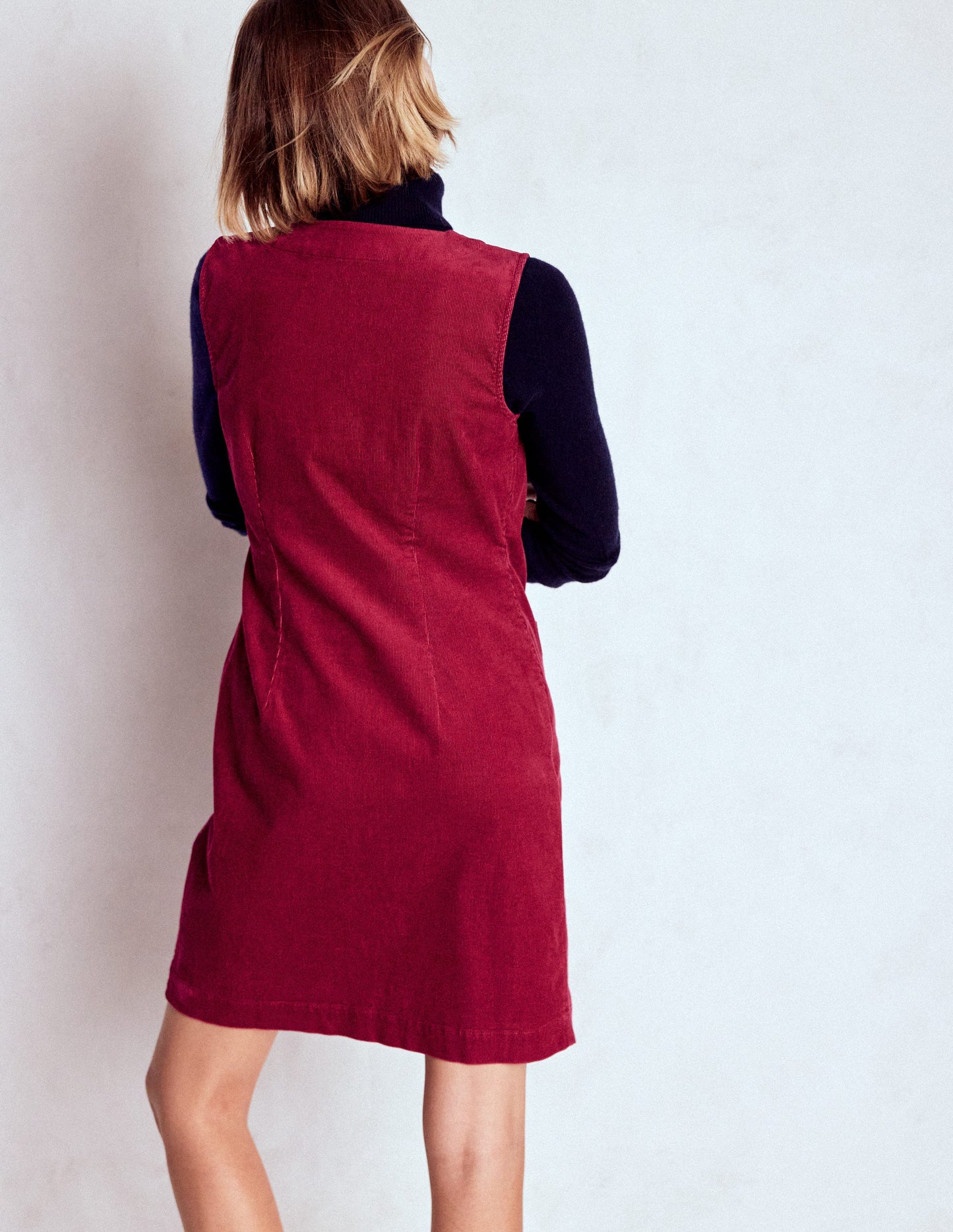 Evelyn Cord Shift Dress-Burgundy Red