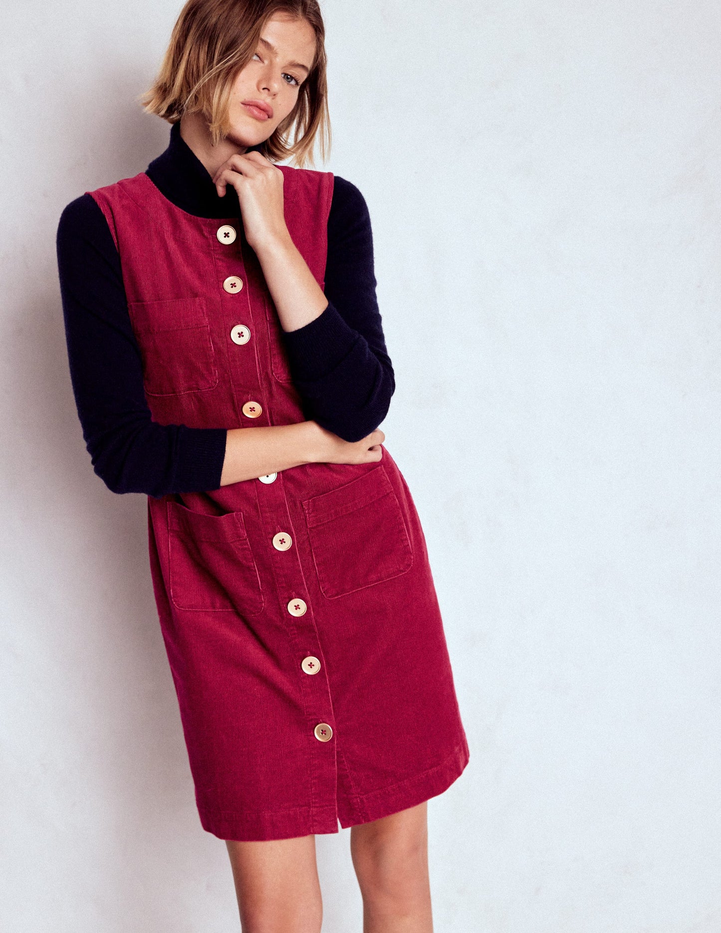 Evelyn Cord Shift Dress-Burgundy Red